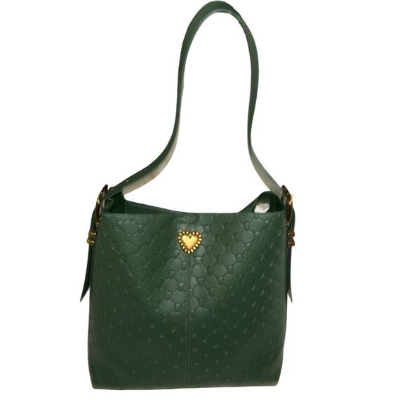 BETSEY JOHNSON MILITARY GREEN & GOLD BUCKLES SKULL SHOULDER TOTE PURSE NWT - Picture 2 of 15